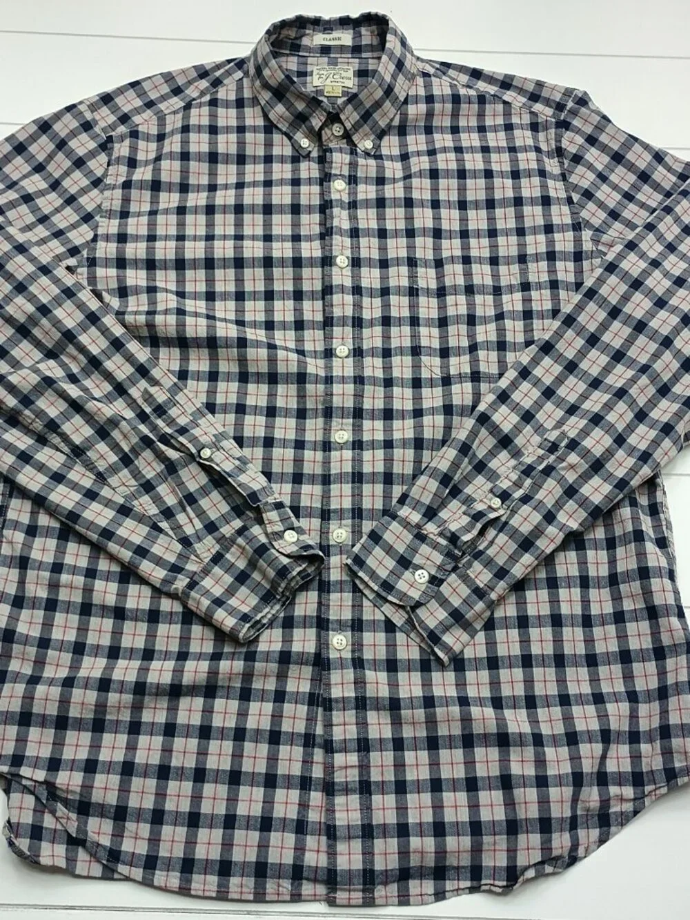 J.Crew Secret Wash Plaid Button Down Shirt Large Organic Cotton Stretch Classic